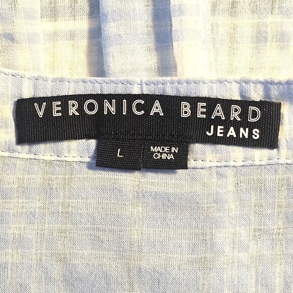 Veronica Beard Blue Gingham Ruffle Plaid Mini Dress L Cottagecore Soft Girl - Picture 5 of 13